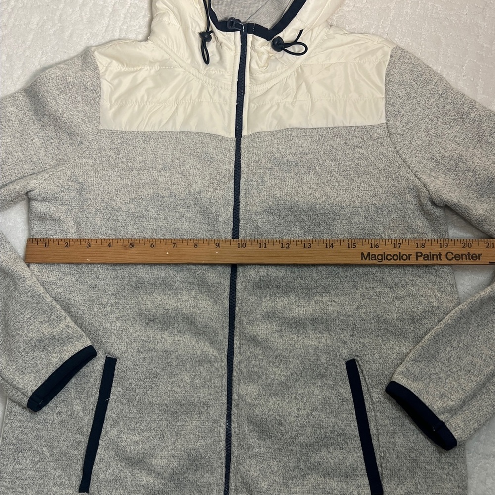 Tommy Hilfiger athluxe hooded fleece puffer hoodie zip jacket gray navy cream M - Picture 8 of 9